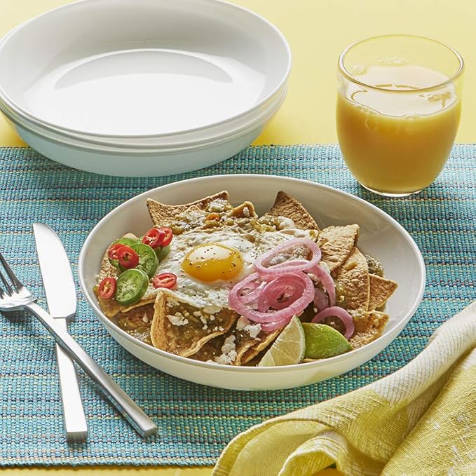 Corelle Vitrelle 4-PC Large 30-Oz Glass Meal Bowls Set, Service for 4, Compact Stack Bowls Set For Salad and Pasta, Microwave & Dishwasher Safe, White
