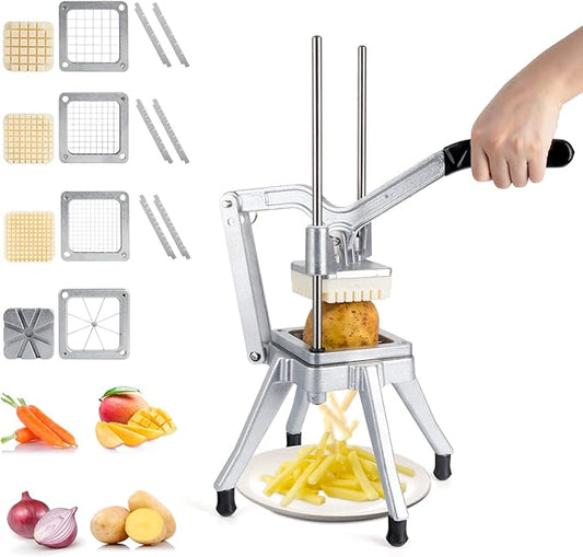 Commercial Vegetable Chopper w/4 Replacement Blades Stainless Steel French Fry Cutter Onion Potato Dicer & Slicer Chopper Vegetable Fruit Cutter for Restaurants & Home Kitchen
