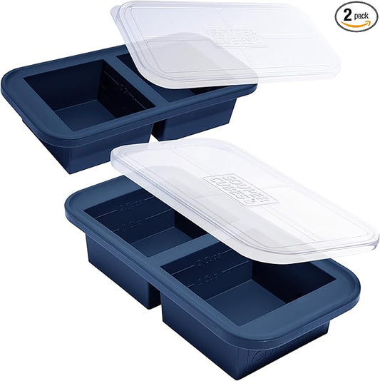 Souper Cubes 2 Cup Silicone Freezer Tray with Lids, Perfect for Storing Lasagna, Leftovers, Sauces, Portioned Meals and More, Silicone Soup Freezer Molds for Meal Prepping - Blueberry - 2-Pack