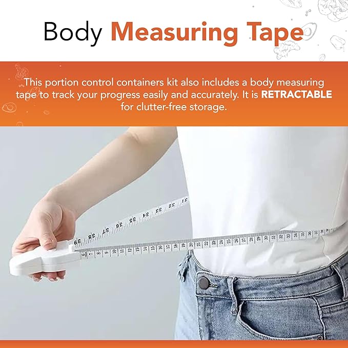 21 Day Portion Control Containers for Weight Loss with Booklet Guide - BPA Free Color-Coded Portion Control Containers, Body Measuring Tape, Cordless Jump Rope & Storage Bag