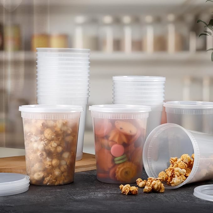 50 Pack Plastic Deli Containers with Lids,32 oz Food Storage Containers with Airtight Lids,Leakproof Soup Container,Stackable,Freezer,Microwave/Dishwasher Safe