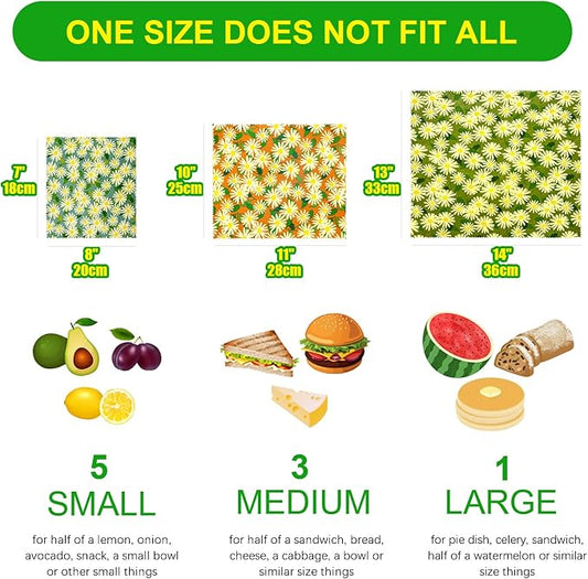 9 Pack Reusable Beeswax Food Wraps, Eco-Friendly Food Storage, Large, Medium and Small Food Wraps with 3 Sealing Strings