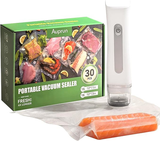 Compact Vacuum Sealer Machine for Food, Portable Handheld Food Saver with 30 Reusable Vacuum Storage Freezer Bags, Suitable for Kitchen Leftover Preservation, Sous Vide Cook, Meal Prep, Outdoor BBQ