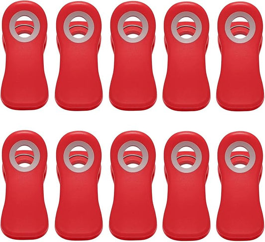All Purpose Magnetic Clips - Chip Clips, Bag Clips, Food Clips, Red Colors Refrigerator Magnets Clips for Bread Bags, Snack Bags and Food Bags(Pack of 10, Red)
