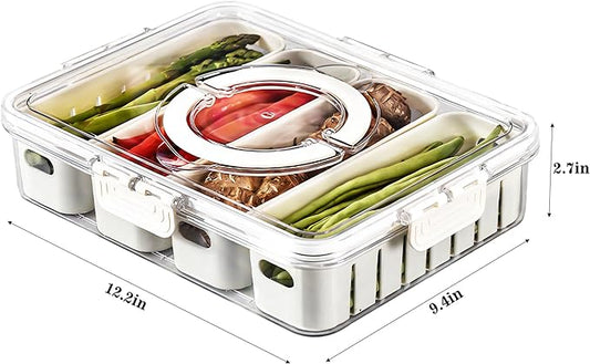 MineSign 2Pack Divided Snackle Box with Lids Stackable Food Serving Tray for Fruit&Veggie Plastic Fridge Storage Container for Pantry Freezer Clear Snack Box for Meal Prep Candy Nuts Spice