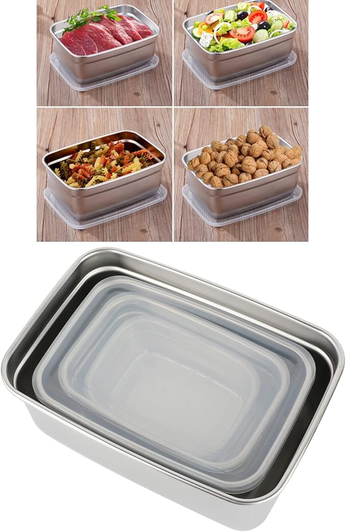 Fdit Food Container Sets,Stainless Steel Food Containers with Leakproof Lids Rectangle Food Storage Box 4Pcs