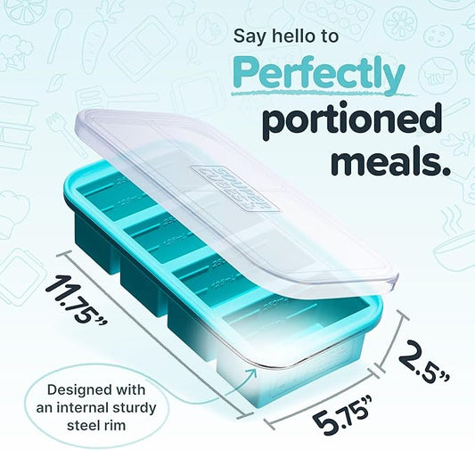 Souper Cubes 1 Cup Silicone Freezer Molds - Soup Cubes Perfect for Freezing Broth, Rice, Leftovers and More - Silicone Freezer Trays with Lids for Meal Prep - Aqua - 2-Pack