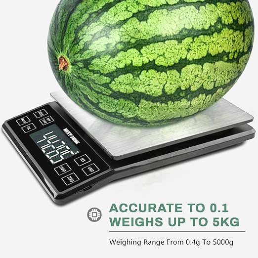 NEXT-SHINE Kitchen Food Scale - 11lb/5kg, Rechargeable Digital Grams and Ounces for Cooking, Baking, Meal Prep, 0.1g/0.01oz Precise Graduation, 304 Stainless Steel Platform LCD Display
