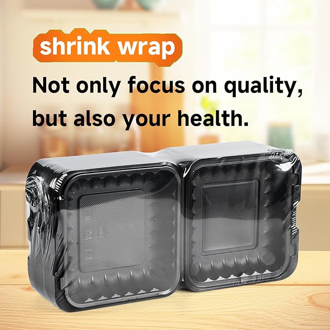 YANGRUI To Go Containers, Reusable Shrink Wrap 34 OZ 55 Pack 8 Inch Plastic Hinged Take Out Boxes BPA Free Microwave Freezer Safe MFPP Clamshell Food Container