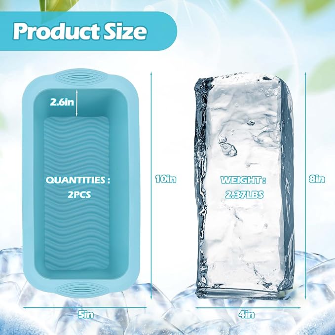 XANGNIER Extra Large Ice Block Mold,2 Pack 4.7lbs Ice Cubes for Cold Plunge or Coolers,Reusable Silicone Ice Molds for Ice Bath Chiller,Big Ice Tray,Nordic Blue