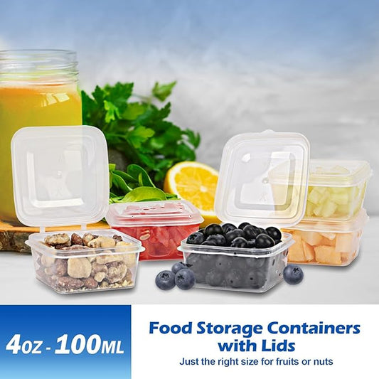 4 oz Plastic Containers with Lids(200 Pack)，Condiment Containers with Lids, Portion Cups, Jello Shot Souffle Sauce Cups (Square)