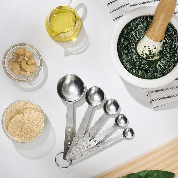 Mixing Bowl 1200ml/40.6oz & Measuring Spoon Set: Stainless Steel Measuring Bowls with Pour Spout & Handle/Multi-purpose Metal Bowl, Meal Prep, Baking Prep Kit Set (1200ml/40.6oz)