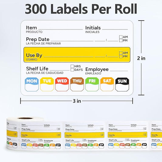 300 Pcs Restaurant Quality Shelf Life Food Rotation Labels Vinyl, 2” x 3” Self-Adhesive Removable Freezer Food Labels, Perfect for Reusable Containers, Easy to Remove, Food Safety Date Sticker