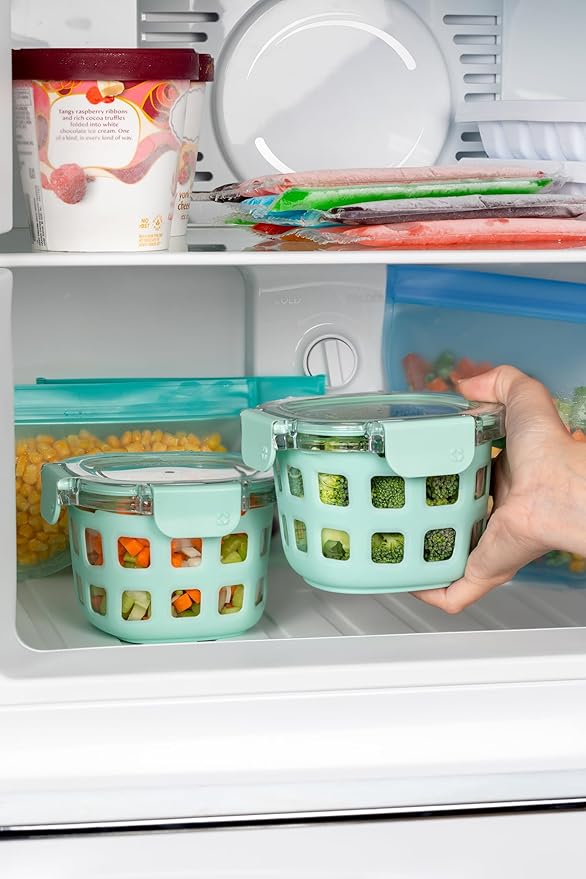 Ello Duraglass 2-Pack 2 Cup Reusable Glass Container Jar with Leak Proof Lids and Protective Silicone Sleeves | Perfect for Overnight Oats, Snacks, Yogurt | BPA-Free | Dishwasher Safe | Yucca