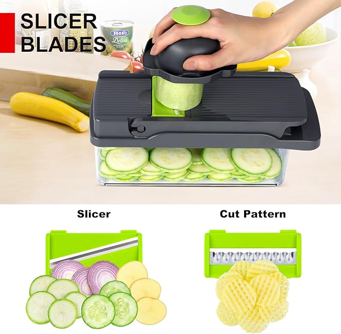 Vegetable Chopper Veggie Chopper,Mandoline Slicer,Multifunctional 12 in 1 Food Choppers, Kitchen Vegetable Slicer Dicer Cutter,Onion Mincer,Cheese Grater,Colander Basket,Kitchen Gadgets