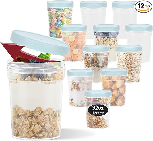 32 oz -12 Pack Reusable Food Freezer Storage Containers with Lids BPA Free, Twist Top Deli Container, Leak Proof, Stackable, Microwave and Dishwasher Safe-Elegant Blue