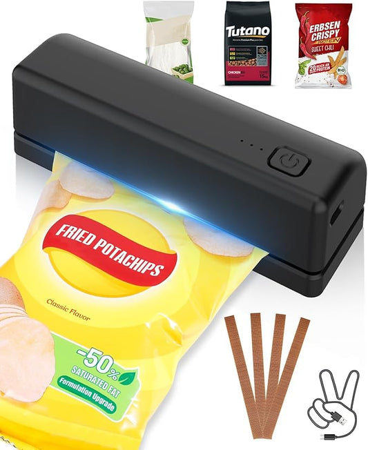 Mini Bag Sealer with 3000mAh Rechargeable Battery – Portable Heat Sealer for Snack, Chip & Food Storage Bags – Compact & Easy to Use for Home & Travel