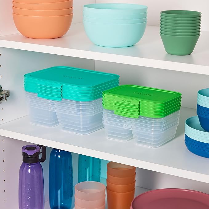 Sistema Nest It Meal Prep Food Storage Containers, 3 Compartments, 8 Cups, BPA-Free, 5-Pack