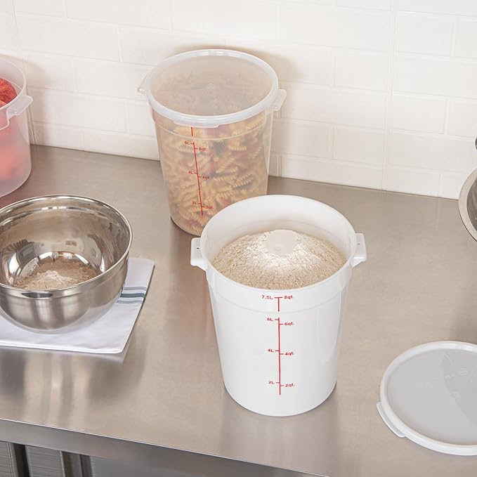 Restaurantware-Met Lux 8 Quart Food Storage Containers, 10 White Storage Containers - Lids Sold Separately, Red Volume Markers, Dishwashable Containers, Side Handles, For Storing Foods