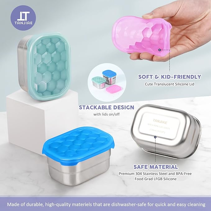 Kids Snack Pro - Stainless Steel Snack Containers for Kids | Easy Open Leak Proof Small Food Containers with Silicone Lids - Perfect Metal Toddler Lunch Box for Daycare and School (8oz*3)