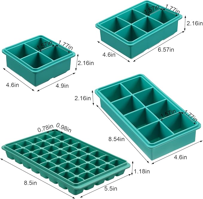 4 Pack Silicone Freezer Molds Gift Set Silicone Freezer Tray with Lid Large Ice Cube Tray Food Container for Meal Prepping,Storing Lasagna,Leftovers,Sauces,Portioned Meals