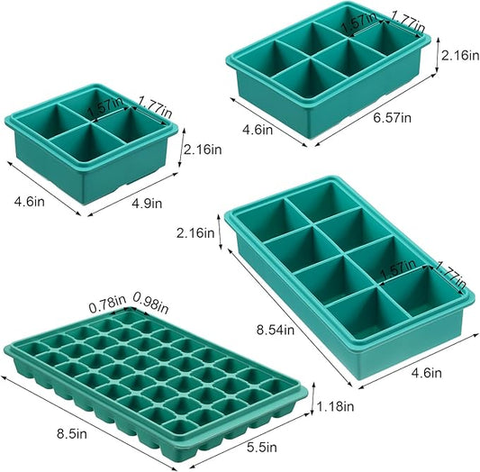 4 Pack Silicone Freezer Molds Gift Set Silicone Freezer Tray with Lid Large Ice Cube Tray Food Container for Meal Prepping,Storing Lasagna,Leftovers,Sauces,Portioned Meals