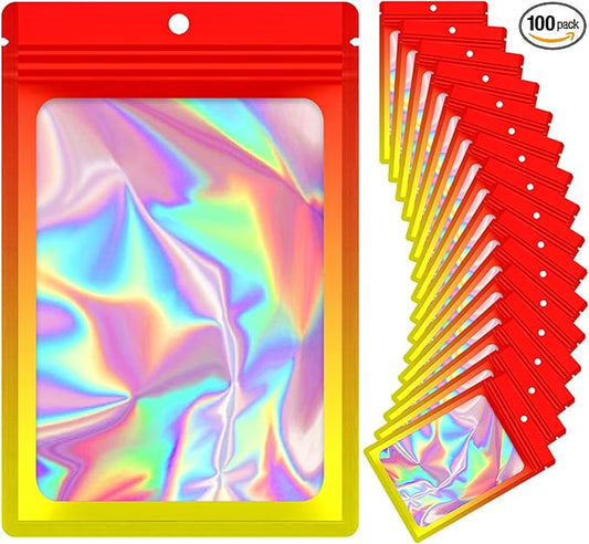 100 Pieces Resealable Mylar Bags, Smell Proof Bags with Clear Window for Food Storage Party Favor Packaging Small Business (Orange&Yellow, 3.5×6.3 Inch)