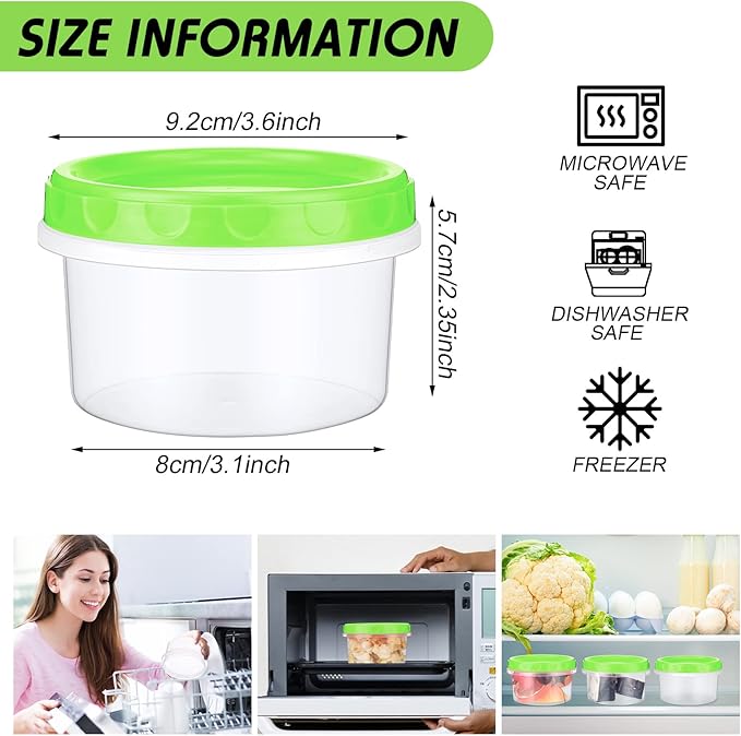 Sieral 36 Pack 8 oz/ 250 ml Freezer Containers with Lids Plastic Twist Top Deli Jars Reusable Freezer Storage Containers for Food Round Wide Mouth Lunch Snacks(Green)