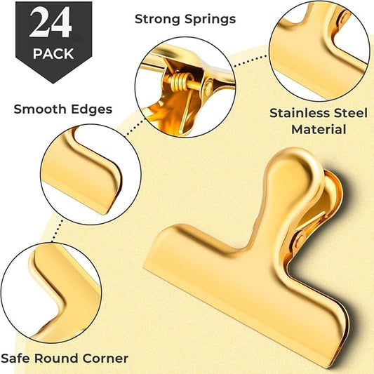 ANZNKU 24 Packs Gold Bag Clips for Food Packages, Chip Clips Bag Clips Food Clips, Stainless Steel Chip Clip for Food Packages, Bag Clips for Food Storage