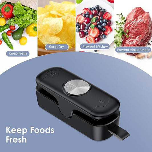 2 Pack Mini Bag Sealer, 2 in 1 Sealer and Cutter, Portable Heat Sealer Machine, Chip Heat Resealer for Snacks & Food Storage, Black/White (Batteries Included)
