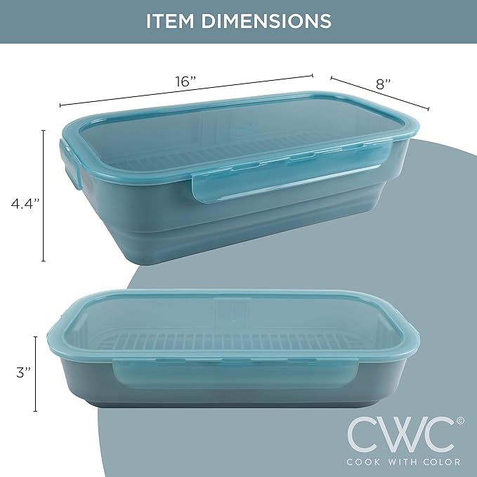 COOK WITH COLOR Collapsible Batter Bowl - Mess Free Breading Shaker Container - Great for Fried Fish, Fried Chicken, Onion Rings, Wings & More, Blue