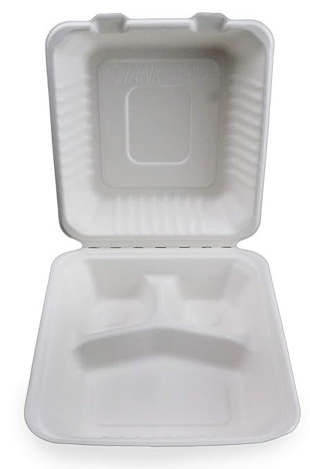 Footprint-ECO-C093-PW1 200 Pack Fiber 9” 3-Cavity Take Out Food Containers with Clamshell Hinged Lid (White)