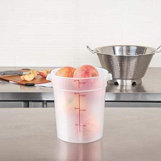 Restaurantware-Met Lux 4 Quart Food Storage Container, 1 Translucent Storage Container - Lids Sold Separately, Red Volume Markers, Dishwashable Container, Side Handles, For Storing Foods