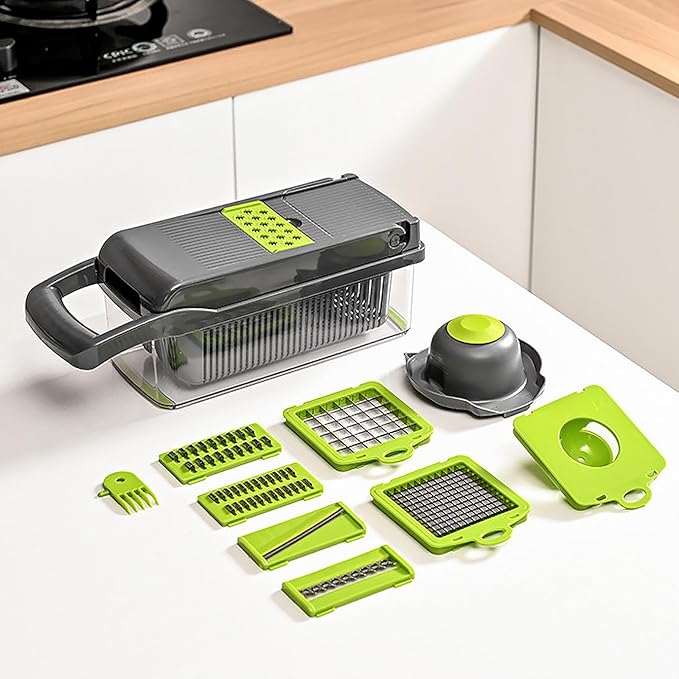 Multifunctional Vegetable Chopper, 8 Blades with Container and Lid, Fruit Chopper, Onion Chopper, Salad Chopper, Ingredient Chopper, Multifunctional Kitchen Essentials Tool