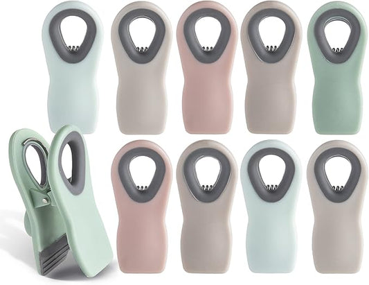 COOK WITH COLOR Bag Clips with Magnet- Food Clips, Chip Clips, Bag Clips for Food Storage with Airtight Seal Grip for Bread Bags, Snack Bags and Food Bags (Mint and Grey, Pack of 10)