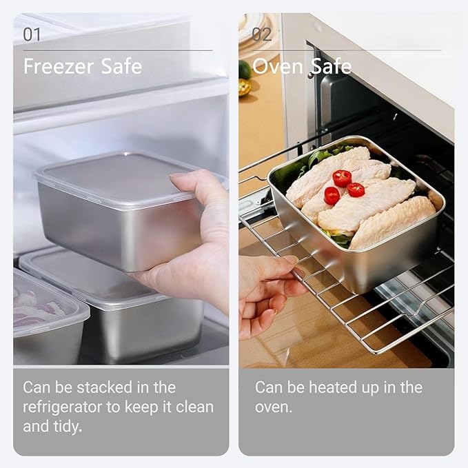 10-Pcs Stainless Steel Leak-Proof Snack Boxs with Lids - Kitchen Seasoning Containers, Restaurant Prep food Bowls - Portable & Easy to Clean (500ML)