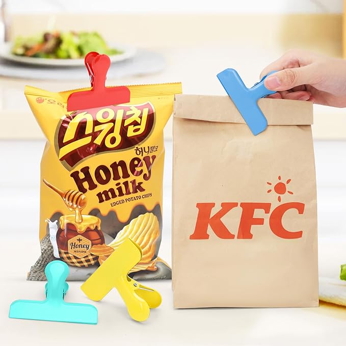 Wide Stainless Steel Chip Clips, Bag Clips Food Clips Potato Chip Clips for Chips and Other Food Bags, Heavy Duty Metal Bag Closer for Food Storage, Snack Clamps for Kitchen, Colorful
