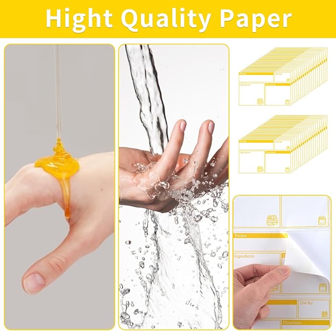 100pcs Labels for Freezer Bags Freezer Meal Labels with Instructions 3.2 X 5 inch Oil and Water Resistant Labels Food Labels for Freezer Storage for Leftovers in Fridge Removable Freezer (Yellow)