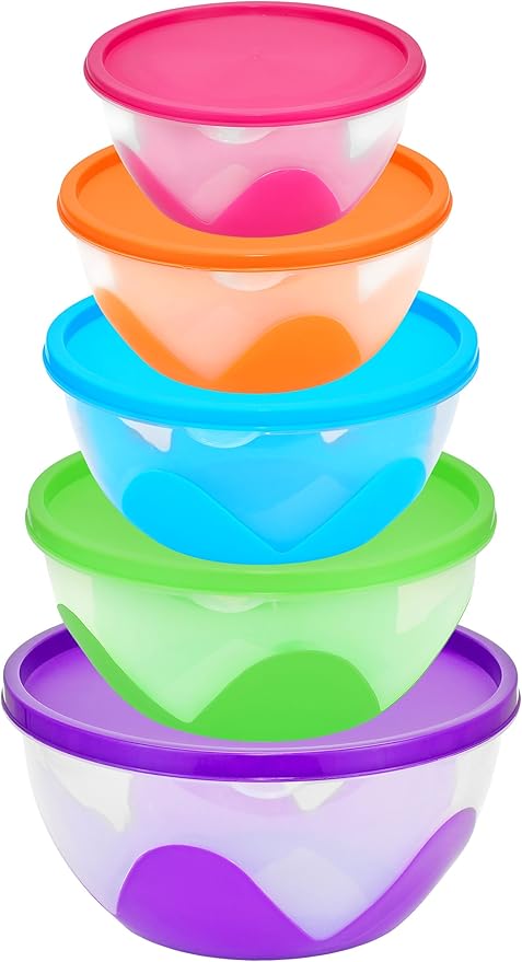 Southern Homewares 5-Piece Plastic Food Storage Containers with Lids – Airtight, BPA-Free, Stackable Silicone Containers in Multiple Sizes and Colors, Easy to Clean