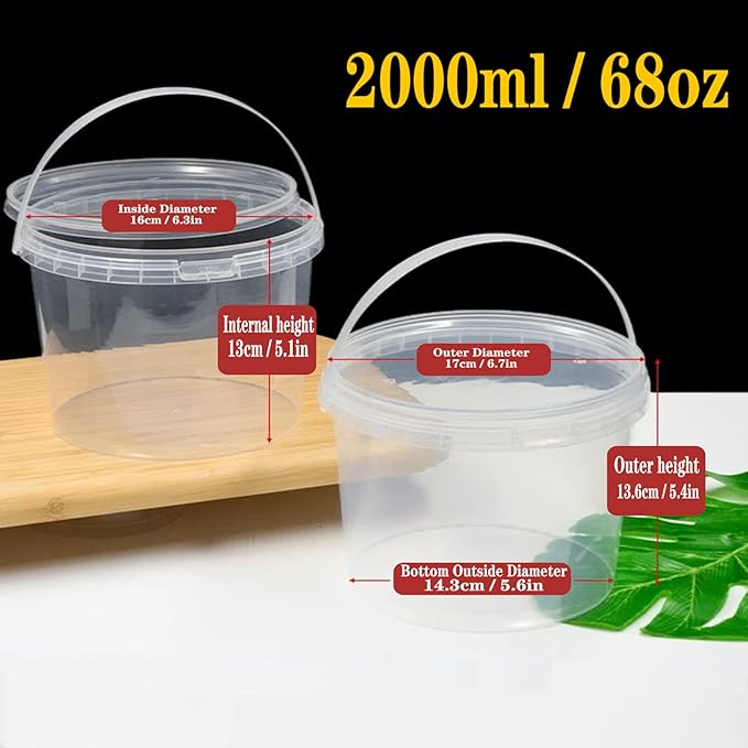 68 oz Ice Cream Tub with Lid, Tamper Proof, BPA Free, Freezer and Microwave Safe Food Storage Container, Reusable Airtight Container, Leak Proof Tub for Snacks Deli Fruits, Drinks.(10 pack)
