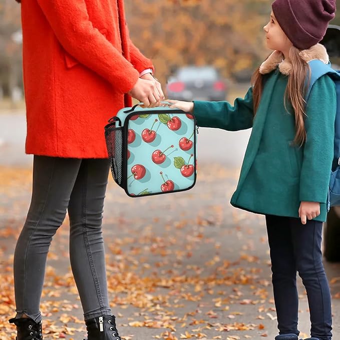 Green Lunch Bag Personalized Insulated Lunch Bag Reusable Lunch Box Picnic Travel Lunch Tote Bag Snack Bag Fruit - Cherry (22)