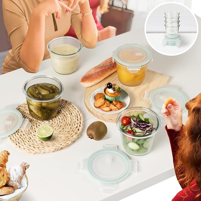 12 PCS Glass Meal Prep Containers with Lids, Airtight 3 Cup Glass Storage Containers Set, Heat-Resistant BPA-Free Glass Containers for Soup, Leftover, Microwave, Dishwasher, and Freezer Safe (6 Packs)