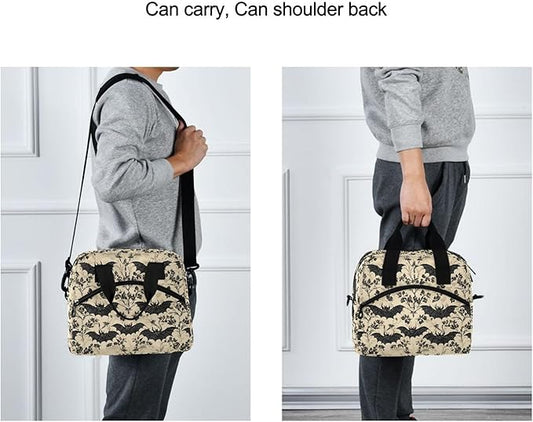 MNSRUU Insulated Lunch Bag Bats and Flowers Vintage Women Men Fabric Dinner Tote Cooler Bag Reusable Leakproof Lunch Box with Adjustable Shoulder Handles Strap For Work School