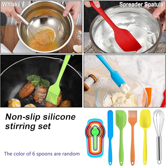 Menbyci 6 Pcs Mixing Bowls with Lids,Stainless Steel Mixing Bowls with 3 Grater Attachments,Kitchen Utensils,Mixing Bowl Set for Kitchen Mixing Baking Prepping Cooking Serving,Black