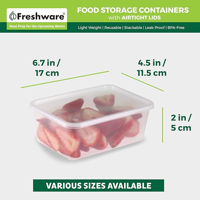 Freshware [45 Pack, 25 oz Plastic Deli Food Storage Soup Containers With Airtight Lids, Slime Containers, Freezer Safe | Meal Prep | Stackable | Leakproof | BPA Free, Clear