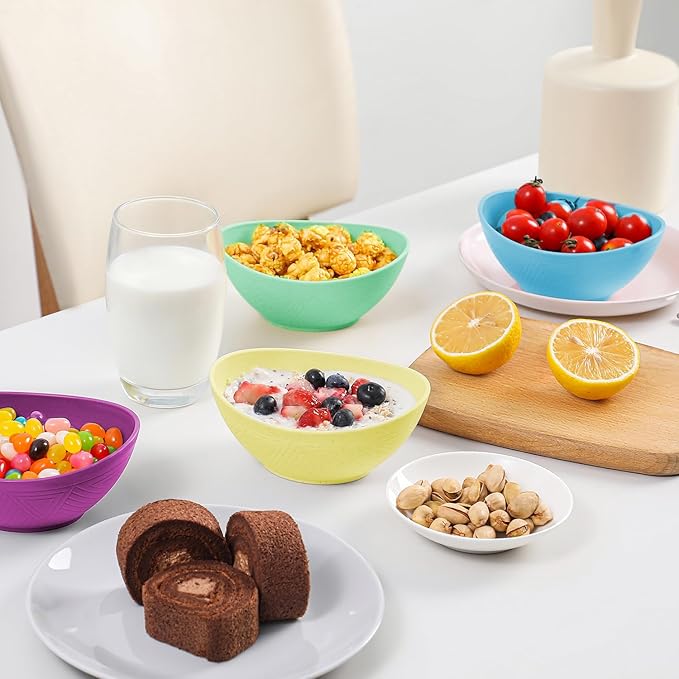 10 oz Small Bowl, Wheat Straw Bowls Set of 4, Unbreakable Mini Ice Cream Bowl, Plastic Bowls Reusable for Snack, Dessert and Appetizer (Memphis Series)