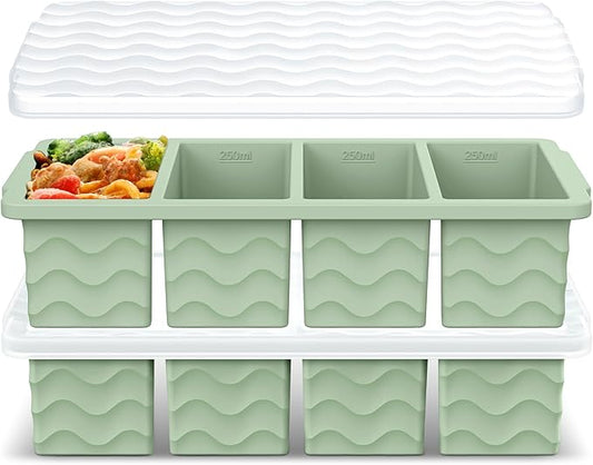 Silicone Freezer Tray for Soup with Lid – 1-Cup Soup Container Cube Style Ice Cube Trays for Freezer, Meal Prep & Food Storage, Freeze 250mL/125mL Portions – 2 Pack