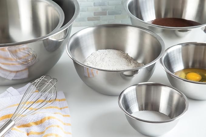 Fox Run 6-Piece Nesting Stainless Steel Polished Mirror Finish Mixing Bowls Set, 0.5, 1.25, 2.75, 4.25, 6.25 and 10.75 Quart