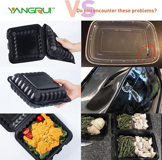 YANGRUI To Go Containers, Reusable Shrink Wrap 34 OZ 55 Pack 8 Inch Plastic Hinged Take Out Boxes BPA Free Microwave Freezer Safe MFPP Clamshell Food Container