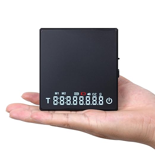 0.1g High Precision Digital Mini Coffee Scale, 0.3g to 2kg Measuring Range Rechargeable Espresso Mini Scale with Tare Function, LED Display (Black, ABS)